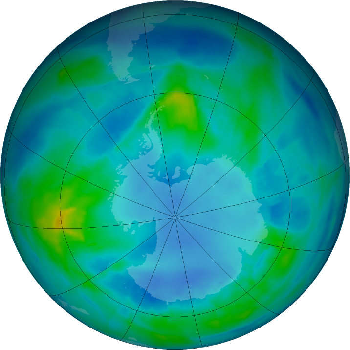Antarctic ozone map for 22 April 2013